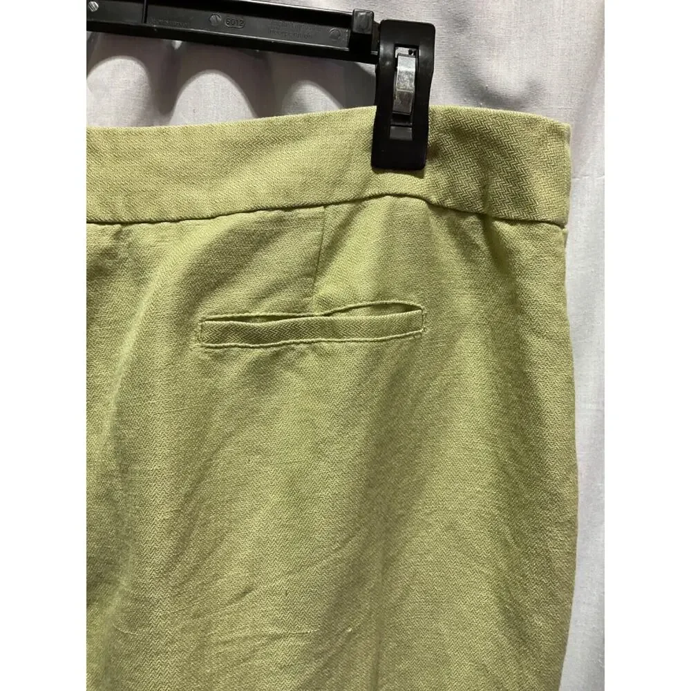 Emma James Dress Pants Size 14 Wide Leg Light‎ Green Linen Blend Small Hem Flaw